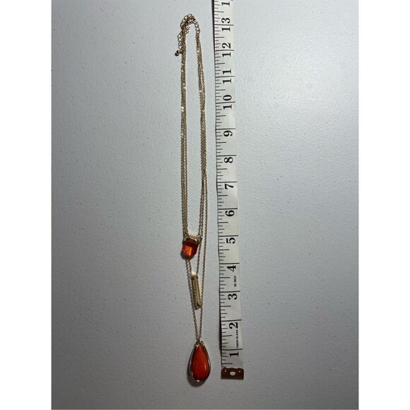 Triple strand, gold and orange stone necklace - Picture 4 of 11